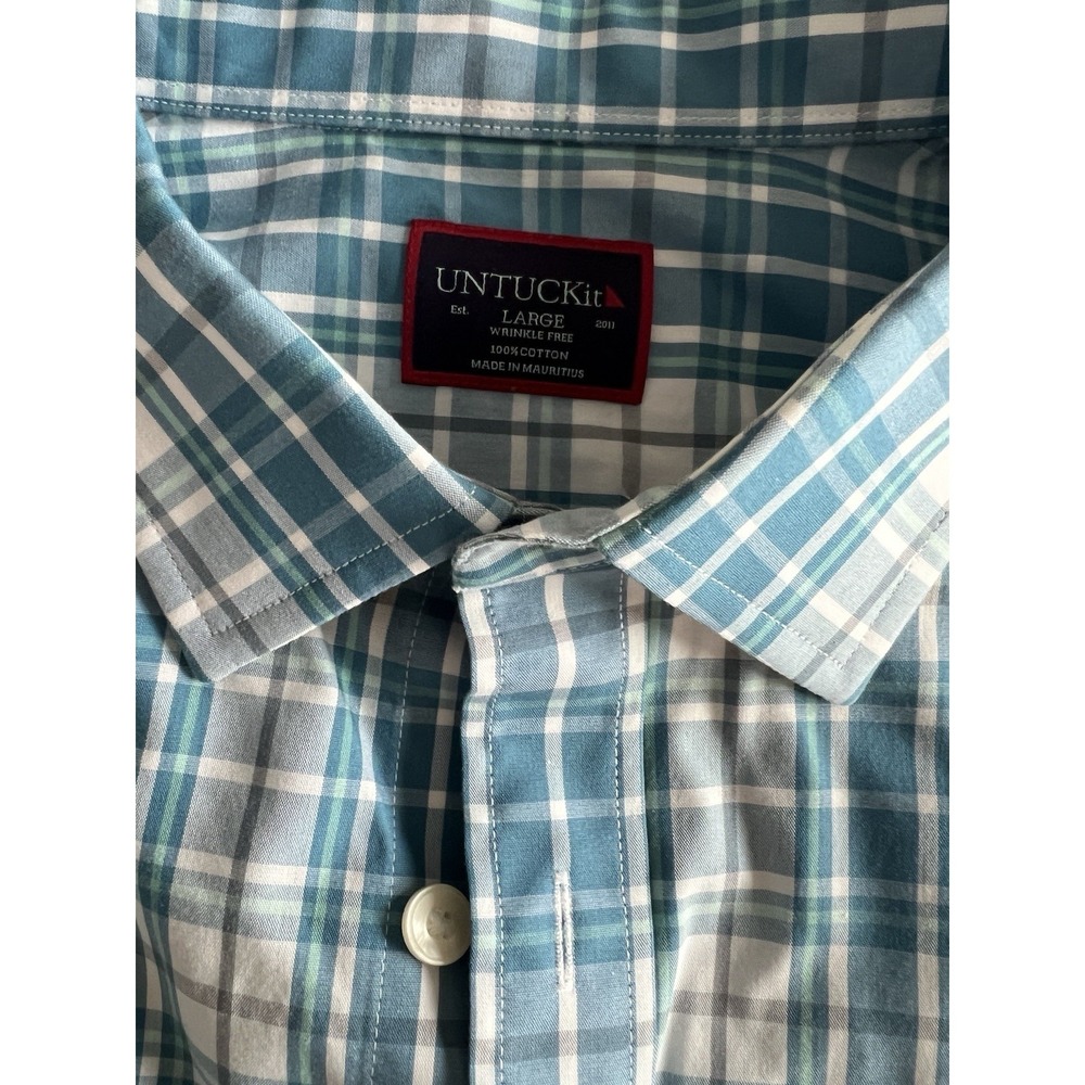 UNTUCKit Men's Blue, Checked, Long Sleeve, Cotton, Large - Picture 4 of 10